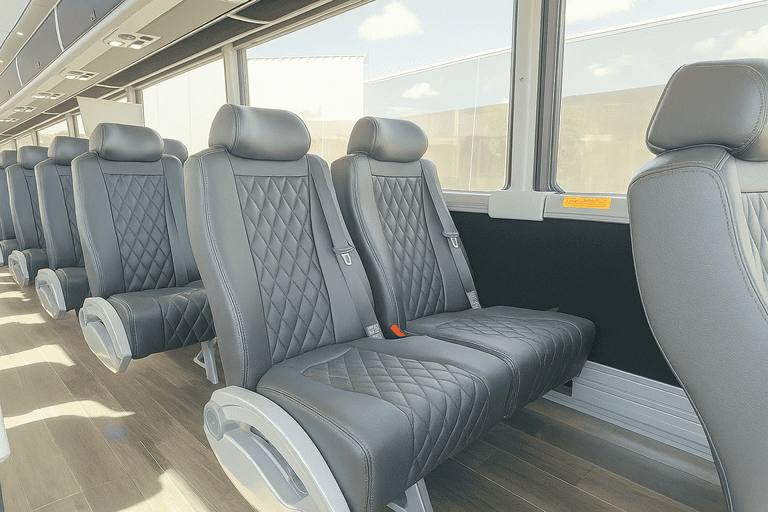 interior of North Bergen Coach Bus Service charter bus